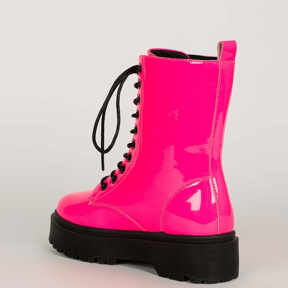 NEW๐ฅNeon Low Platform Combat Ankle Boot Booties - Picture 4 of 6
